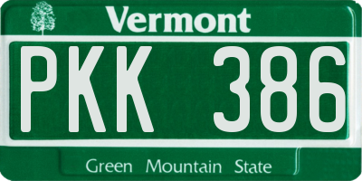 VT license plate PKK386