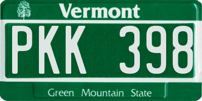 VT license plate PKK398