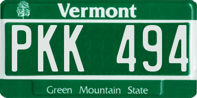 VT license plate PKK494