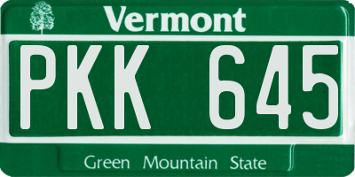VT license plate PKK645