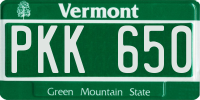 VT license plate PKK650