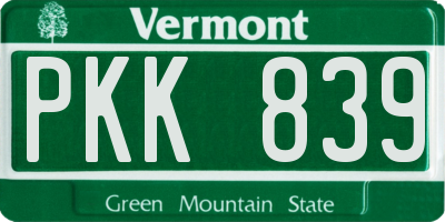 VT license plate PKK839
