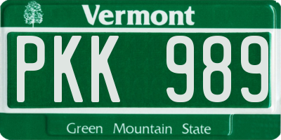 VT license plate PKK989