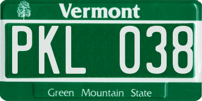 VT license plate PKL038