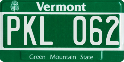 VT license plate PKL062