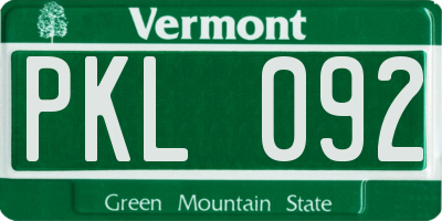 VT license plate PKL092