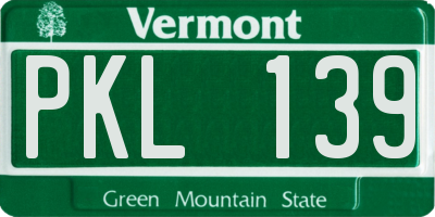 VT license plate PKL139