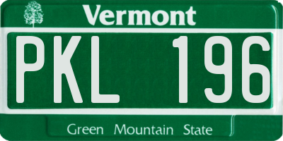 VT license plate PKL196