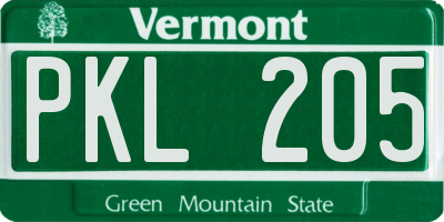 VT license plate PKL205