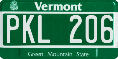 VT license plate PKL206