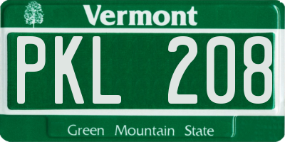 VT license plate PKL208