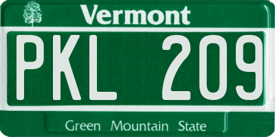 VT license plate PKL209