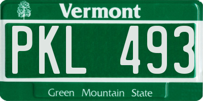 VT license plate PKL493