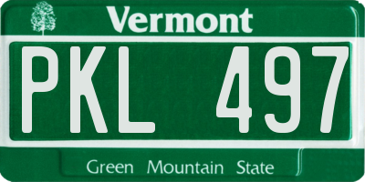 VT license plate PKL497