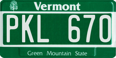 VT license plate PKL670