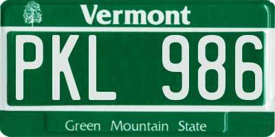 VT license plate PKL986