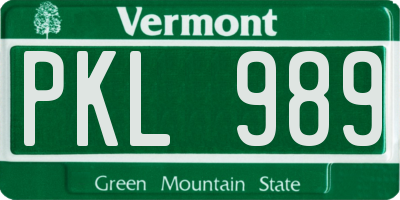 VT license plate PKL989