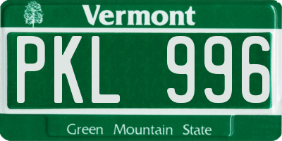 VT license plate PKL996