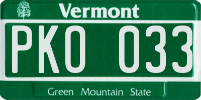 VT license plate PKO033