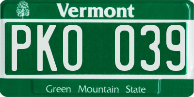 VT license plate PKO039