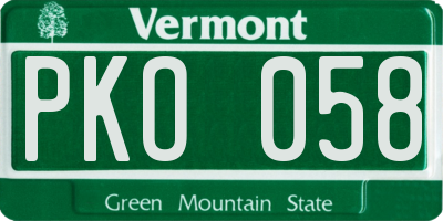 VT license plate PKO058