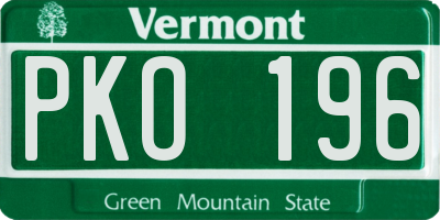 VT license plate PKO196