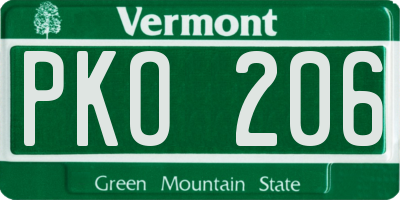 VT license plate PKO206
