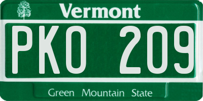 VT license plate PKO209