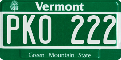 VT license plate PKO222