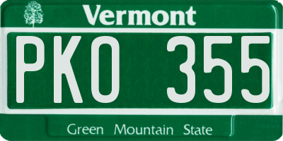 VT license plate PKO355