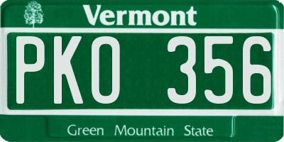 VT license plate PKO356