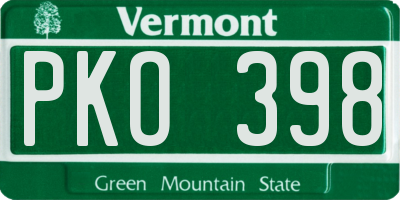 VT license plate PKO398