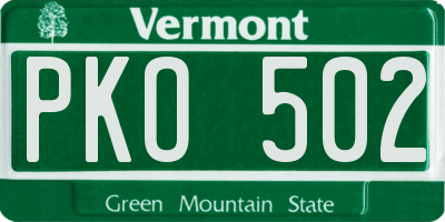 VT license plate PKO502