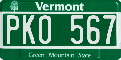 VT license plate PKO567