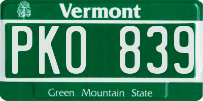 VT license plate PKO839
