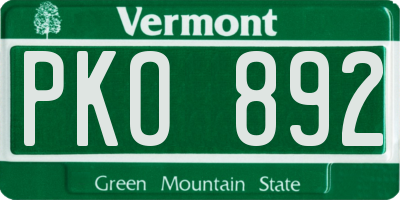 VT license plate PKO892