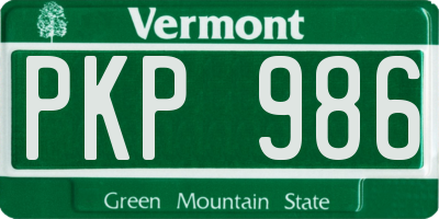 VT license plate PKP986