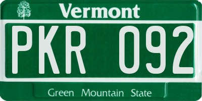 VT license plate PKR092