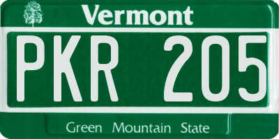 VT license plate PKR205