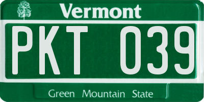 VT license plate PKT039
