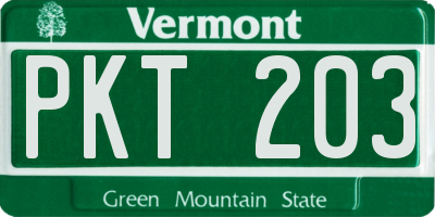 VT license plate PKT203