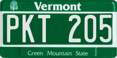VT license plate PKT205
