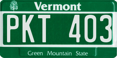 VT license plate PKT403