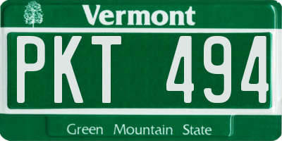 VT license plate PKT494