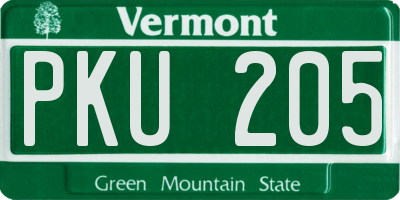 VT license plate PKU205