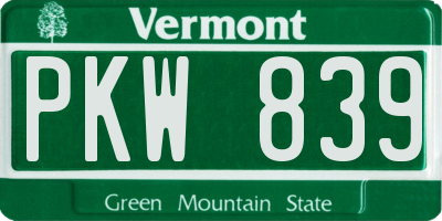 VT license plate PKW839
