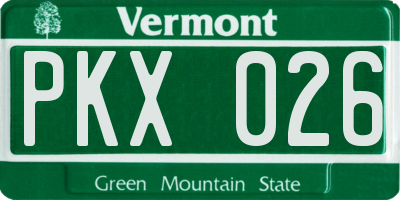 VT license plate PKX026