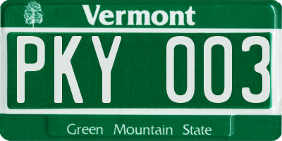 VT license plate PKY003