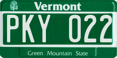 VT license plate PKY022
