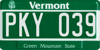 VT license plate PKY039